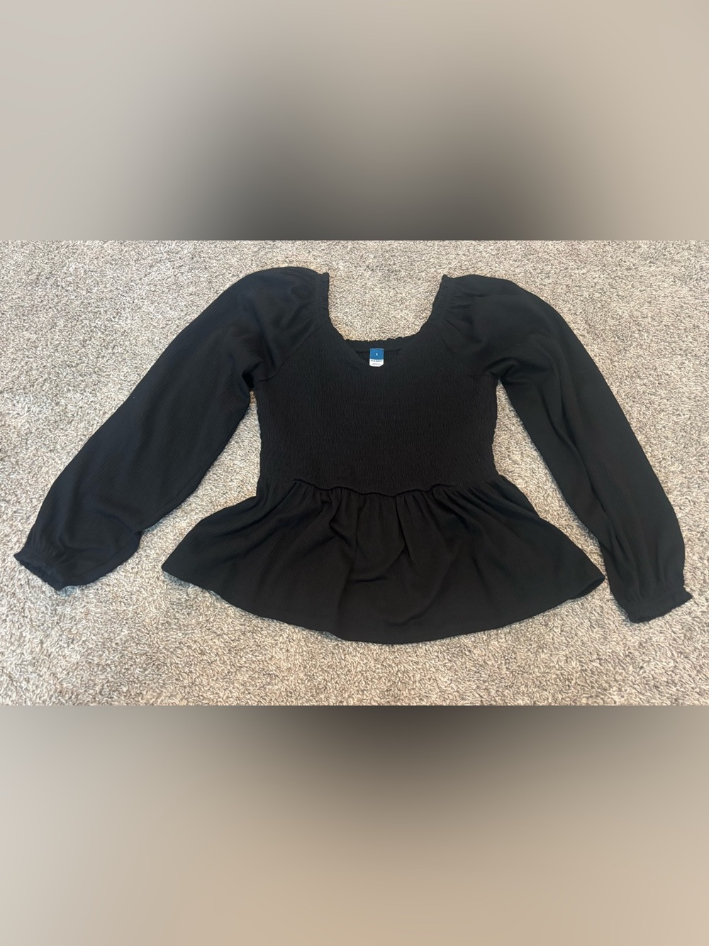 Old Navy Black Smocked Peplum Long-Sleeve Top